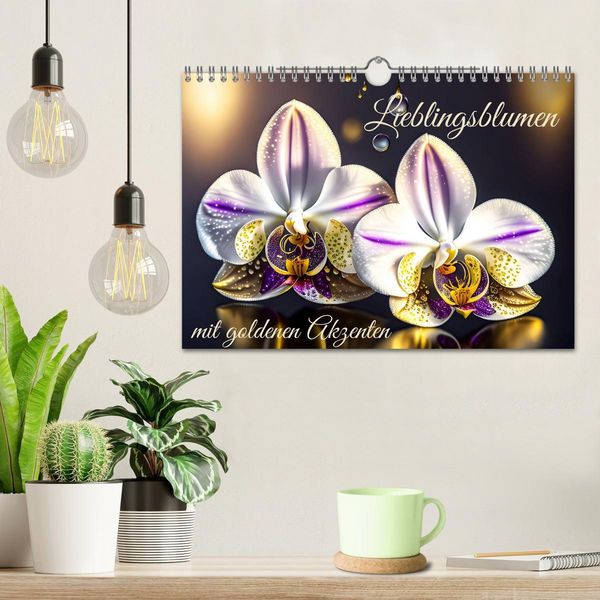 Produktbild: Lieblingsblumen mit goldenen Akzenten (Wandkalender 2026 DIN A4 quer), CALVENDO Monatskalender
