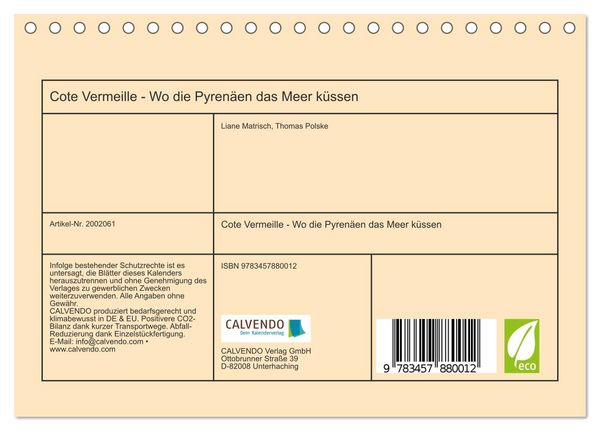 Produktbild: Cote Vermeille - Wo die Pyren&auml;en das Meer k&uuml;ssen (Tischkalender 2026 DIN A5 quer), CALVENDO Monatskalender