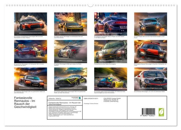 Produktbild: Fantasievolle Rennautos - Im Rausch der Geschwindigkeit (hochwertiger Premium Wandkalender 2026 DIN A2 quer), Kunstdruck in Hochglanz