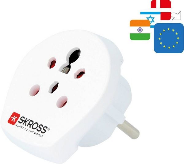 Produktbild: SKROSS Country Travel Adapter India-Israel-Denmark to Europe - Adapter f&uuml;r Power Connector - Typ K, Typ D, Typ H (W)