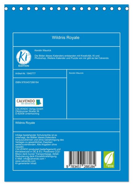 Produktbild: Wildnis Royale (Tischkalender 2026 DIN A5 hoch), CALVENDO Monatskalender