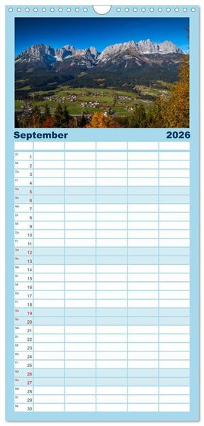 Produktbild: Familienplaner 2026 - Der Wilde Kaiser, das Kletterparadies bei Kitzb&uuml;hel mit 5 Spalten (Wandkalender, 21 x 45 cm) CALVENDO