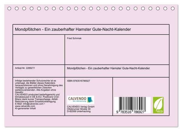 Produktbild: Mondpf&ouml;tchen - Ein zauberhafter Hamster Gute-Nacht-Kalender (Tischkalender 2027 DIN A5 quer), CALVENDO Monatskalender