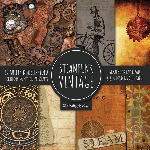 Produktbild: Vintage Steampunk Scrapbook Paper Pad 8x8 Scrapbooking Kit for Papercrafts, Cardmaking, DIY Crafts, Old Retrofuturistic Theme, Vintage Design