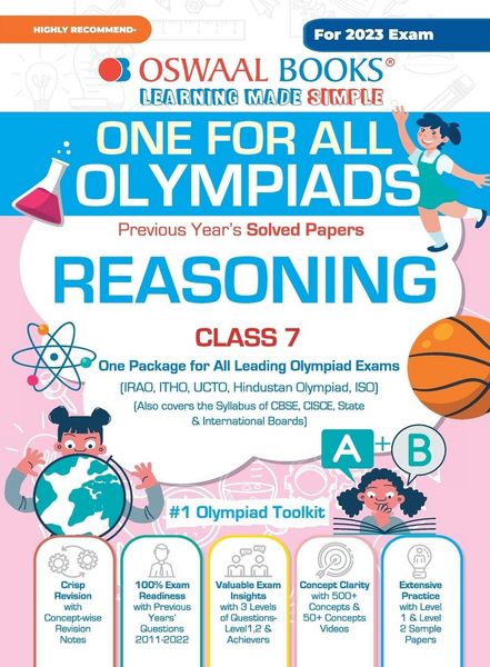 Produktbild: Oswaal One For All Olympiad Previous Years' Solved Papers, Class-7 Reasoning Book (For 2023 Exam)