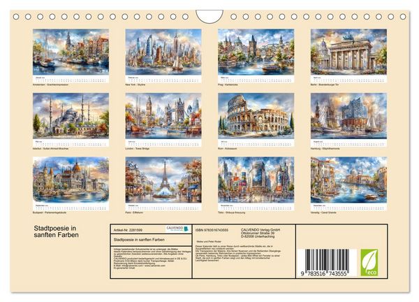 Produktbild: Stadtpoesie in sanften Farben (Wandkalender 2026 DIN A4 quer), CALVENDO Monatskalender