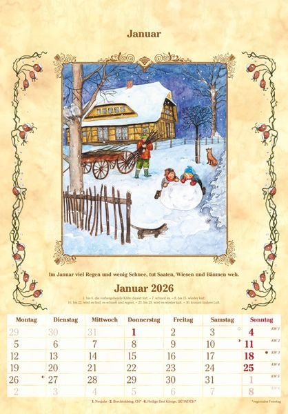 Produktbild: Bauernkalender 2026 - Bildkalender 23,7x34 cm - mit Wetterprognosen, Bauernregeln und liebevollen Illustrationen - Wandkalender - Alpha Edition