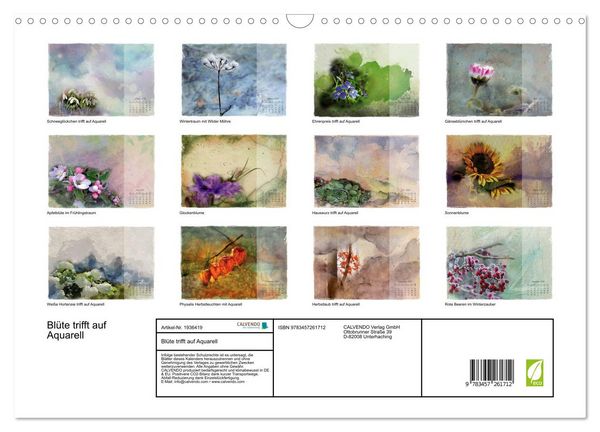Produktbild: Bl&uuml;te trifft auf Aquarell (Wandkalender 2026 DIN A3 quer), CALVENDO Monatskalender