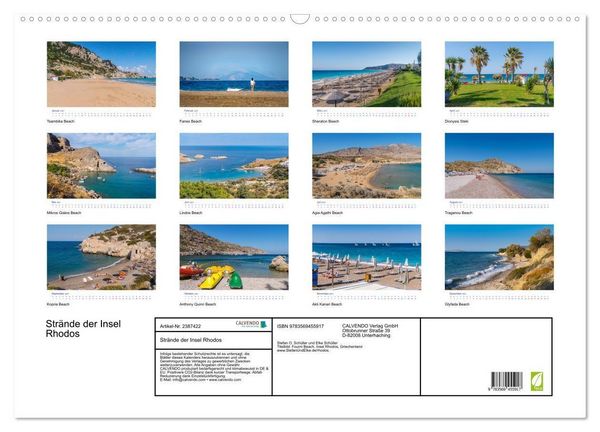 Produktbild: Str&auml;nde der Insel Rhodos (Wandkalender 2027 DIN A2 quer), CALVENDO Monatskalender
