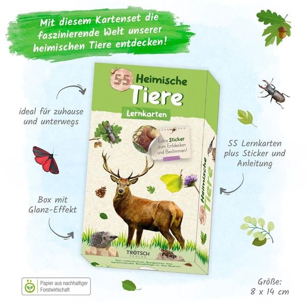 Produktbild: Tr&ouml;tsch 55 Lernkarten Heimische Tiere