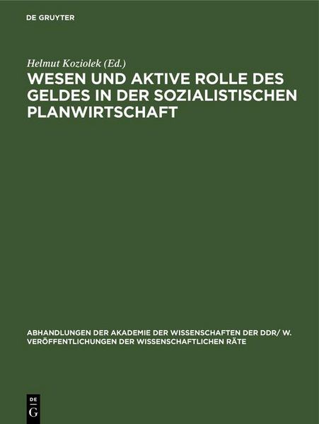 Produktbild: Wesen und aktive Rolle des Geldes in der sozialistischen Planwirtschaft