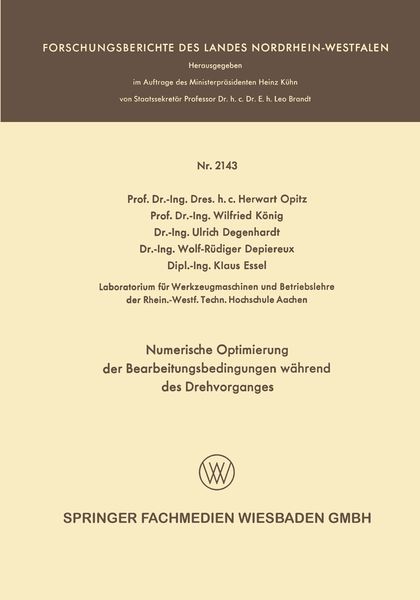 Produktbild: Numerische Optimierung der Bearbeitungsbedingungen w&auml;hrend des Drehvorganges