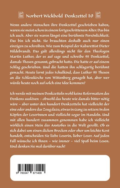 Produktbild: Norbert Wickbold Denkzettel 10
