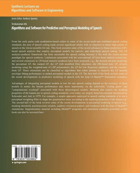 Produktbild: Algorithms and Software for Predictive and Perceptual Modeling of Speech