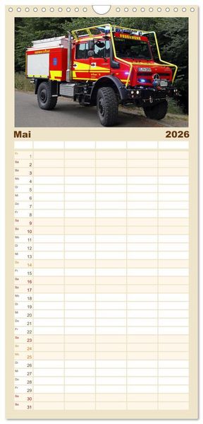 Produktbild: Familienplaner 2026 - Unimog bei der Feuerwehr mit 5 Spalten (Wandkalender, 21 x 45 cm) CALVENDO