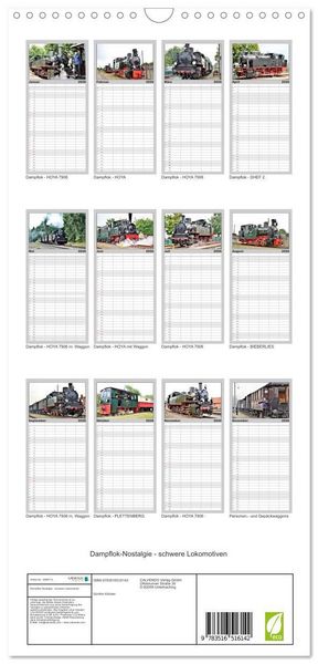 Produktbild: Familienplaner 2026 - Dampflok-Nostalgie - schwere Lokomotiven mit 5 Spalten (Wandkalender, 21 x 45 cm) CALVENDO