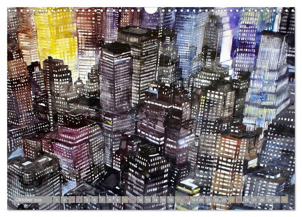 Produktbild: New York Watercolor Citylights (Wandkalender 2026 DIN A3 quer), CALVENDO Monatskalender