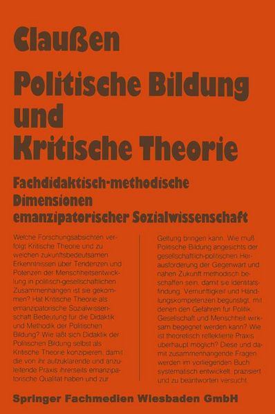 Produktbild: Politische Bildung und Kritische Theorie