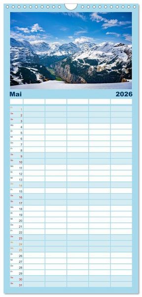 Produktbild: Familienplaner 2026 - Matterhorn - Eiger, M&ouml;nch und Jungfrau: Rund um die zeitlosen Gipfel mit 5 Spalten (Wandkalender, 21 x 45 cm) CALVENDO