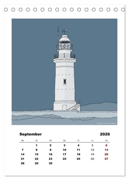 Produktbild: Leuchtt&uuml;rme der Welt - illustriert (Tischkalender 2026 DIN A5 hoch), CALVENDO Monatskalender