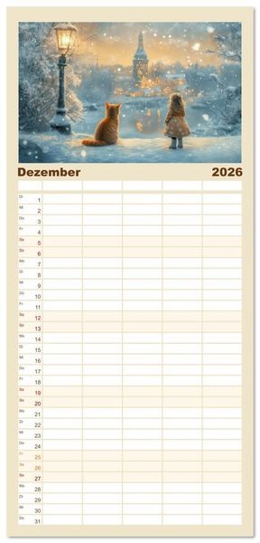 Produktbild: Familienplaner 2026 - Vertr&auml;umte Begegnungen - Kinderkalender mit 5 Spalten (Wandkalender, 21 x 45 cm) CALVENDO