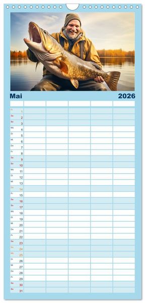 Produktbild: Familienplaner 2026 - Angeln und Fischen Impressionen mit 5 Spalten (Wandkalender, 21 x 45 cm) CALVENDO