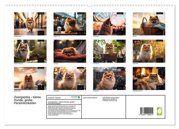 Produktbild: Zwergspitze - kleine Hunde, gro&szlig;e Pers&ouml;nlichkeiten (hochwertiger Premium Wandkalender 2026 DIN A2 quer), Kunstdruck in Hochglanz