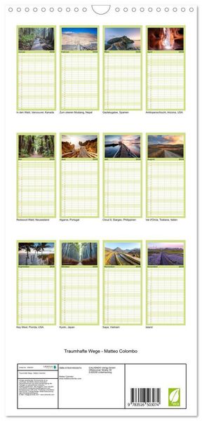 Produktbild: Familienplaner 2026 - Traumhafte Wege - Matteo Colombo mit 5 Spalten (Wandkalender, 21 x 45 cm) CALVENDO
