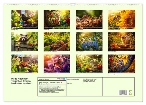 Produktbild: Wilde Nachbarn - Tierisches Treiben im Gartenparadies! (Wandkalender 2026 DIN A2 quer), CALVENDO Monatskalender