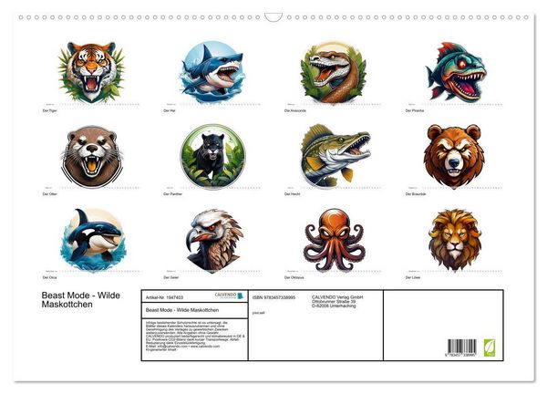 Produktbild: Beast Mode - Wilde Maskottchen (Wandkalender 2026 DIN A2 quer), CALVENDO Monatskalender