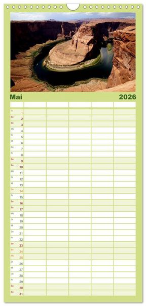 Produktbild: Familienplaner 2026 - USA-S&uuml;dwesten von seiner sch&ouml;nsten Seite 2026 mit 5 Spalten (Wandkalender, 21 x 45 cm) CALVENDO