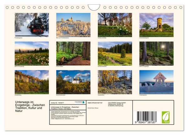 Produktbild: Unterwegs im Erzgebirge - Zwischen Tradition, Kultur und Natur (Wandkalender 2026 DIN A4 quer), CALVENDO Monatskalender