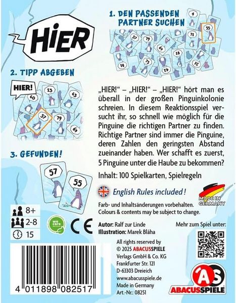 Produktbild: Abacusspiele ABA08251 - Hier, Kartenspiel, Reaktionsspiel