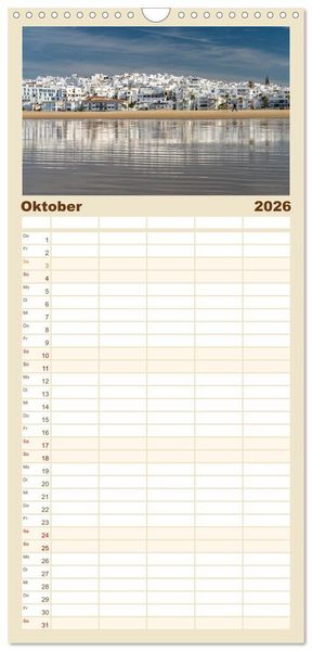 Produktbild: Familienplaner 2026 - Andalusiens weisse D&ouml;rfer mit 5 Spalten (Wandkalender, 21 x 45 cm) CALVENDO