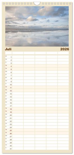 Produktbild: Familienplaner 2026 - Am Strand von Langeoog mit 5 Spalten (Wandkalender, 21 x 45 cm) CALVENDO