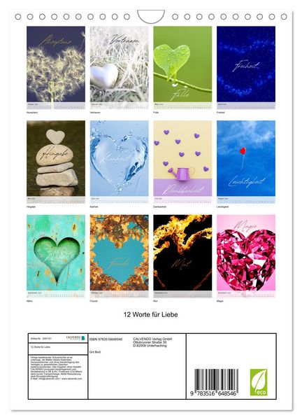 Produktbild: 12 Worte f&uuml;r Liebe (Wandkalender 2026 DIN A4 hoch), CALVENDO Monatskalender