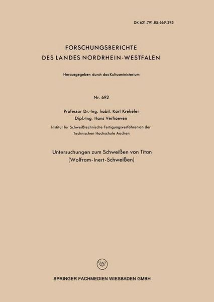 Produktbild: Untersuchungen zum Schwei&szlig;en von Titan (Wolfram-Inert-Schwei&szlig;en)