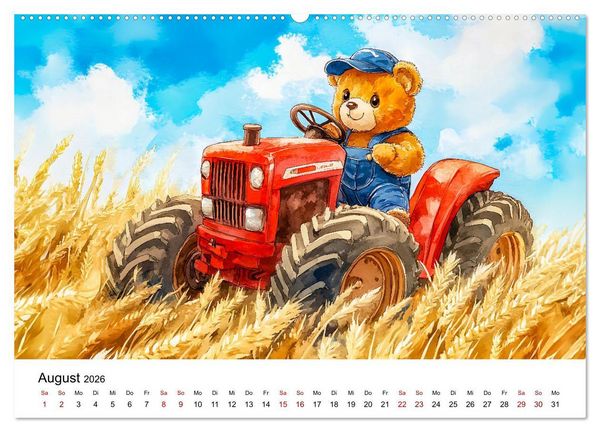 Produktbild: Teddy auf dem Bauernhof - Entdecke das Landleben mit Tieren und Feldern (Wandkalender 2026 DIN A2 quer), CALVENDO Monatskalender
