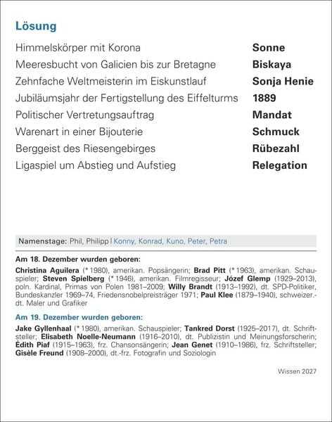 Produktbild: Wissen Tagesabrei&szlig;kalender 2027 - Quizfragen aus Geschichte, Politik, Kultur, Technik und Sport