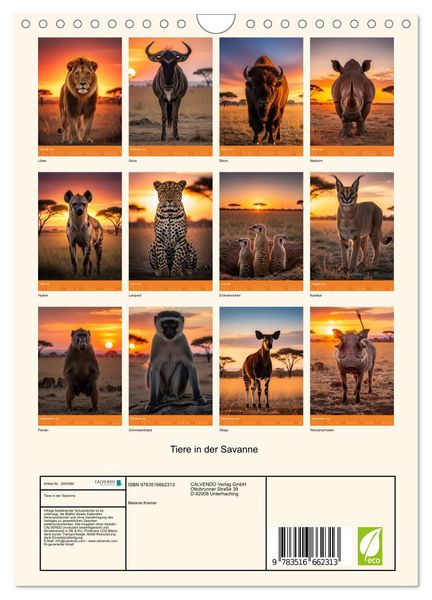 Produktbild: Tiere in der Savanne (Wandkalender 2026 DIN A4 hoch), CALVENDO Monatskalender