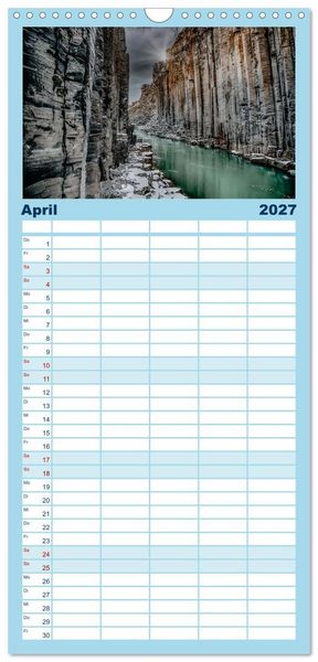 Produktbild: Familienplaner 2027 - Island - Rundreise im Oktober mit 5 Spalten (Wandkalender, 21 x 45 cm) CALVENDO