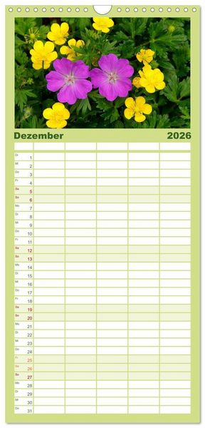 Produktbild: Familienplaner 2026 - Wildblumen 2026 mit 5 Spalten (Wandkalender, 21 x 45 cm) CALVENDO