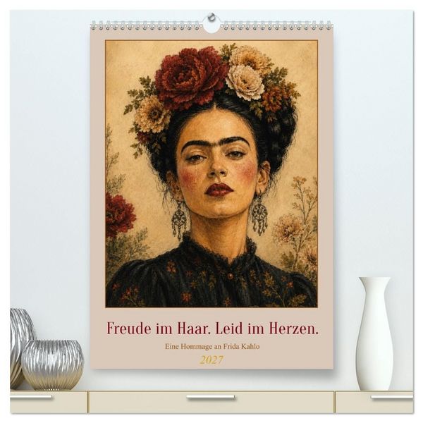 Produktbild: Freude im Haar. Leid im Herzen. Eine Hommage an Frida Kahlo (hochwertiger Premium Wandkalender 2027 DIN A2 hoch), Kunstdruck in Hochglanz