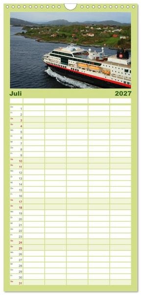 Produktbild: Familienplaner 2027 - Hurtigruten - Entlang der norwegischen K&uuml;ste mit 5 Spalten (Wandkalender, 21 x 45 cm) CALVENDO