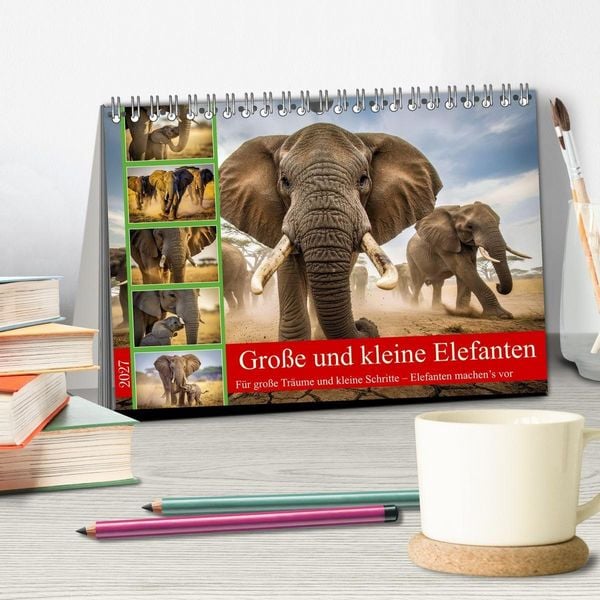 Produktbild: Gro&szlig;e und kleine Elefanten (Tischkalender 2027 DIN A5 quer), CALVENDO Monatskalender