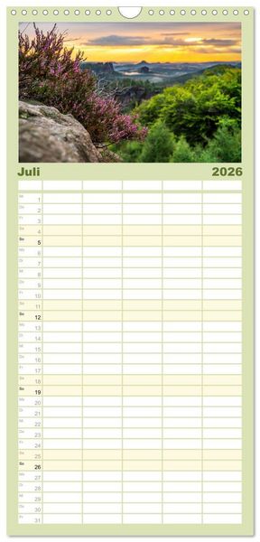Produktbild: Familienplaner 2026 - Zauberhaftes Heidekraut - Elbsandstein mit 5 Spalten (Wandkalender, 21 x 45 cm) CALVENDO