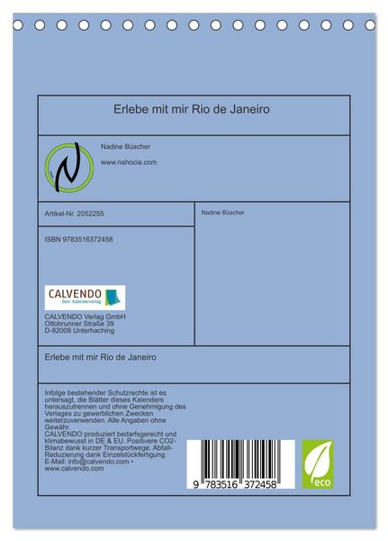 Produktbild: Erlebe mit mir Rio de Janeiro (Tischkalender 2026 DIN A5 hoch), CALVENDO Monatskalender