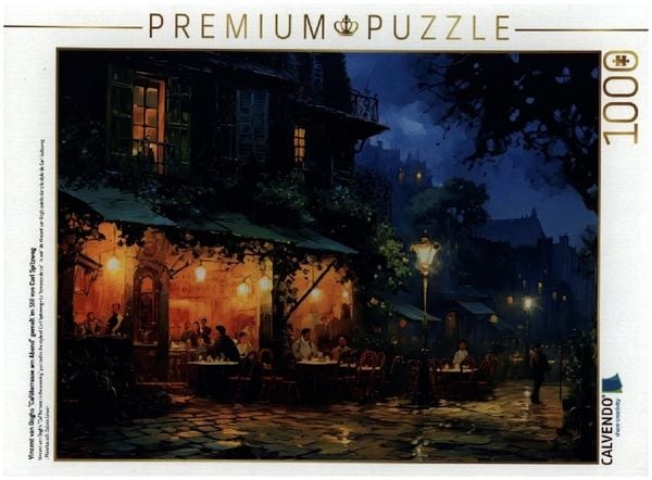 CALVENDO Puzzle Vincent van Goghs 'Caféterrasse am Abend' gemalt im Stil von Carl Spitzweg | 1000 Teile Lege-Größe 64x48