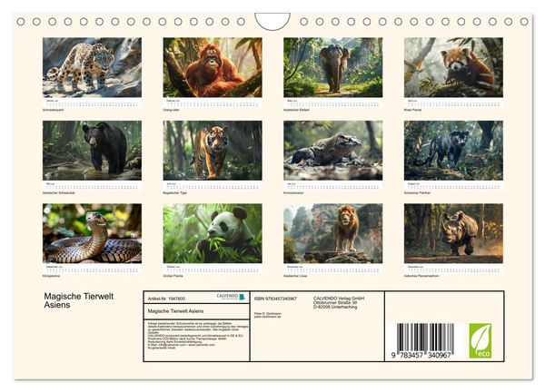 Produktbild: Magische Tierwelt Asiens (Wandkalender 2026 DIN A4 quer), CALVENDO Monatskalender