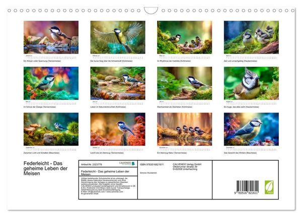 Produktbild: Federleicht - Das geheime Leben der Meisen (Wandkalender 2027 DIN A3 quer), CALVENDO Monatskalender